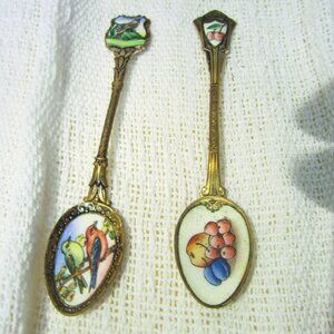 VTG 50'S SOUVENIR SPOONS, KLEPA ARTS CZECH, GOLD PLATED & PORCELAIN $EACH